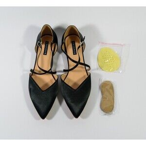 Erijunor Black Cross Strap Pointy Toe Sandals D'Orsay Flats Shoes Sz 11 *